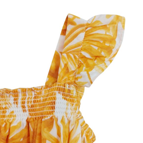 Janie and Jack Romper Girls 3 Yellow Smocked Palm Print Square Neck 100% Cotton - Picture 7 of 11